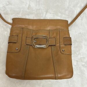 Tignanello Tan Leather Crossbody Bag with Silver Buckle